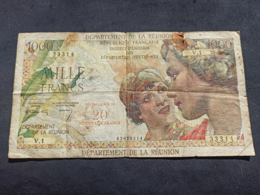 Réunion : 1000 Francs surchargé 20 NF 1967 (Ref 1614)