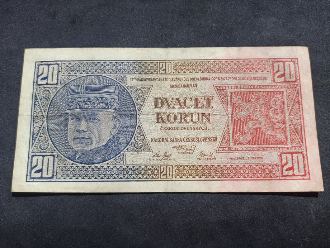 Tchécoslovaquie : 20 Korun 1926 (Ref 1597)