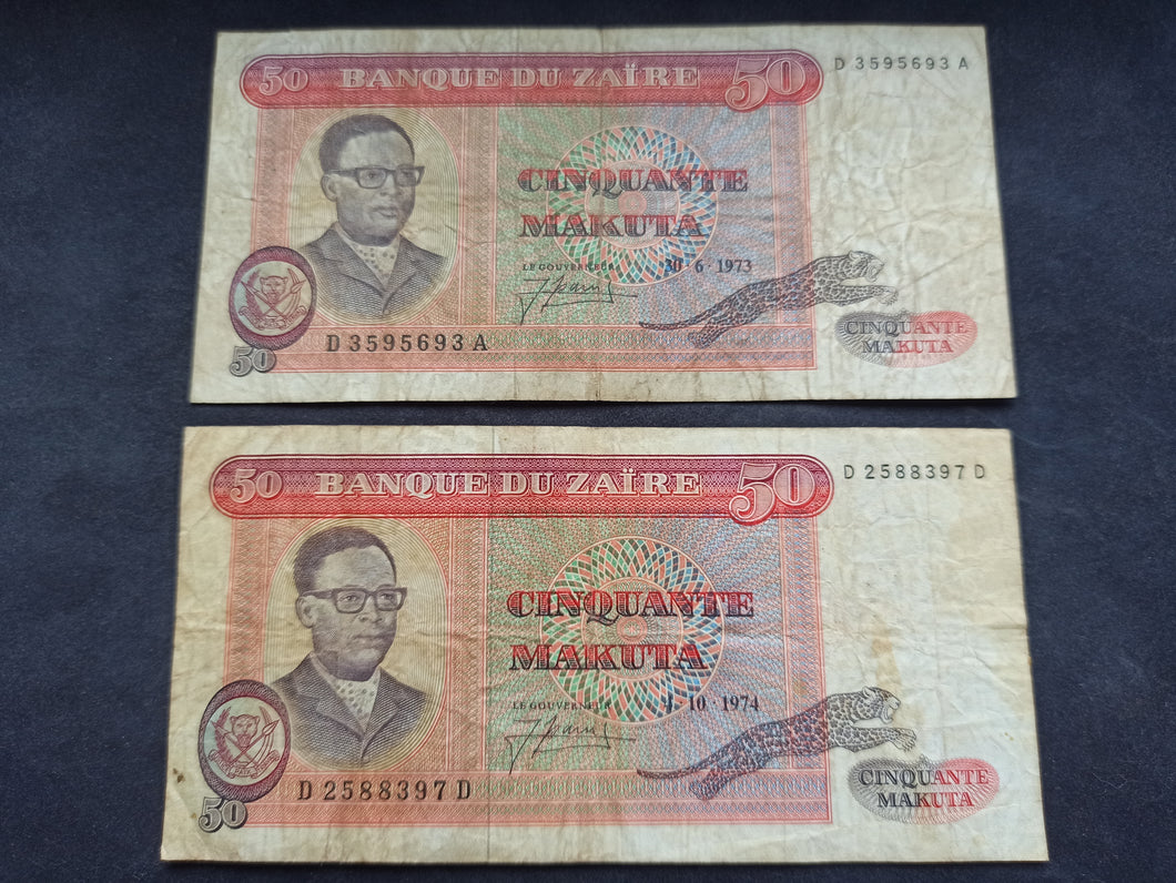 Zaïre : 50 Makuta 1973 et 1974 (Ref 1652)