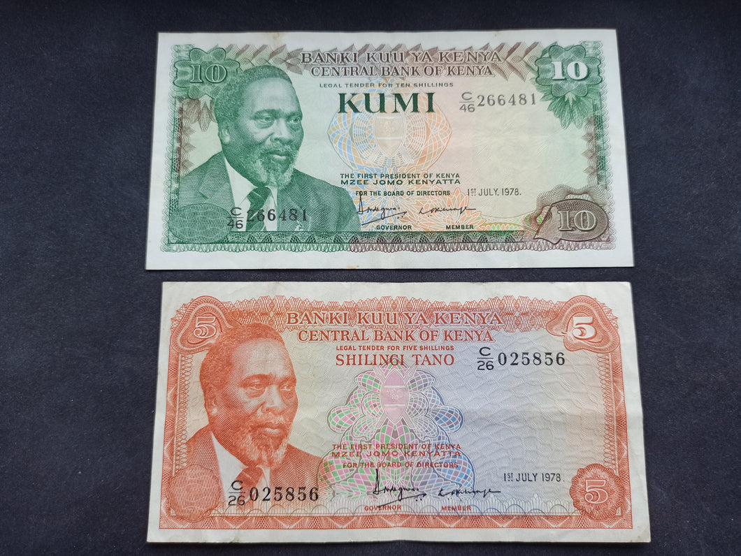 Kenya : 5 et 10 Shillings 1978 (Ref 1661)