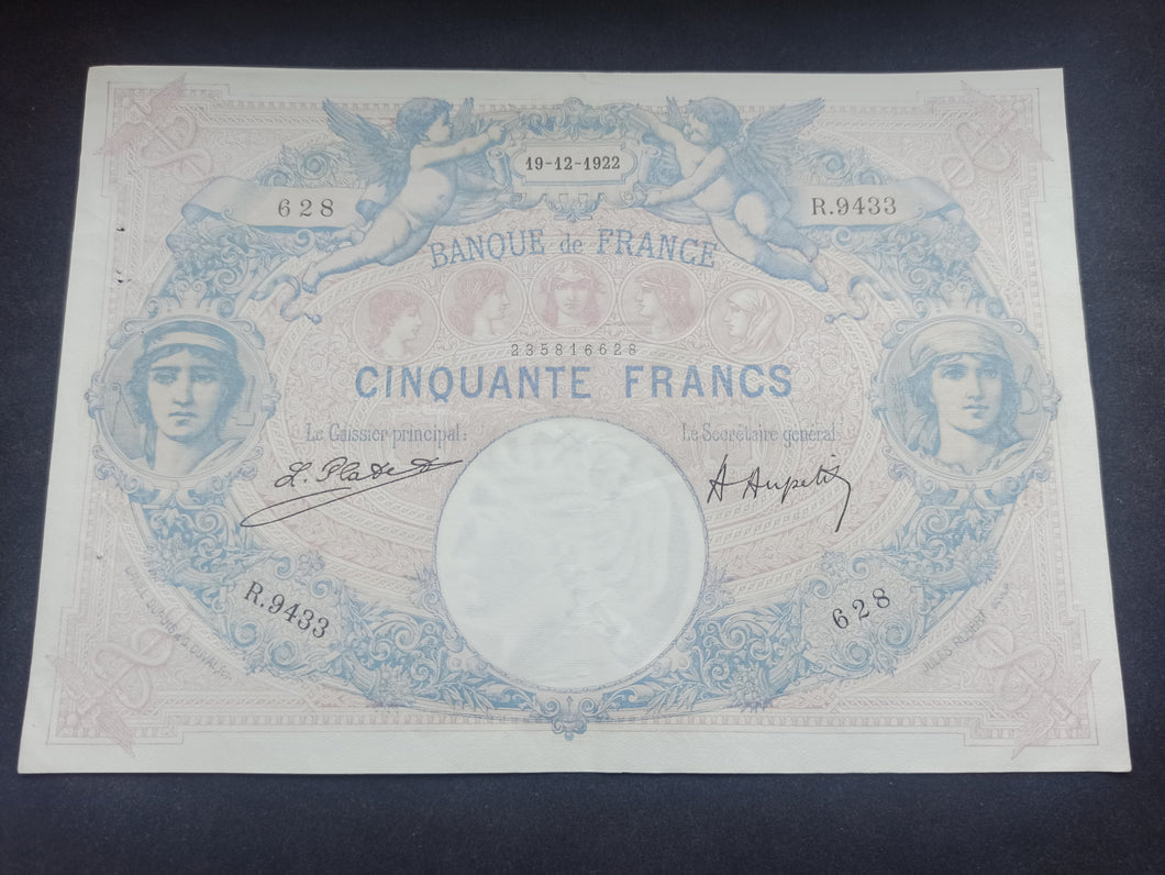50 Francs Bleu & Rose (19-12-1922) Qualité (Ref 1690)