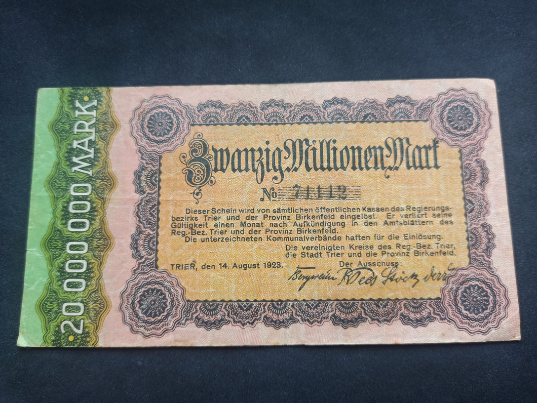 Allemagne : Notgeld : 20 Millionen Mark 1923 Stadt Trier (Ref 1696)