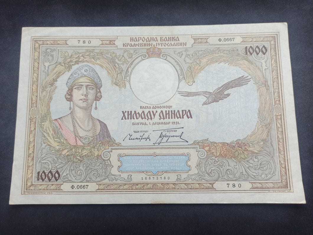 Yougoslavie : 1000 Dinara 1931 (Ref 1722)