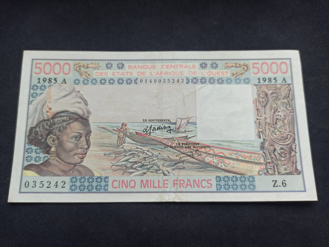 Colonies Françaises : Af de l'Ouest : Côte d'Ivoire 5000 Francs 1985 (Ref 1783)