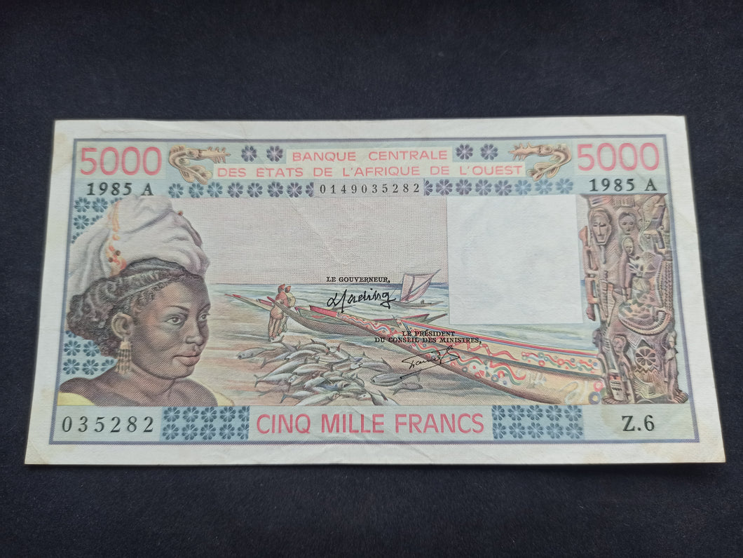 Af de l'Ouest : Côte d'Ivoire 5000 Francs 1985 (Ref 1784)