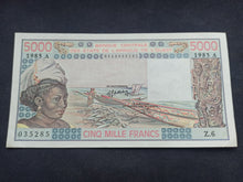 Charger l&#39;image dans la galerie, Af de l&#39;Ouest : Côte d&#39;Ivoire 5000 Francs 1985 (Ref 1785)
