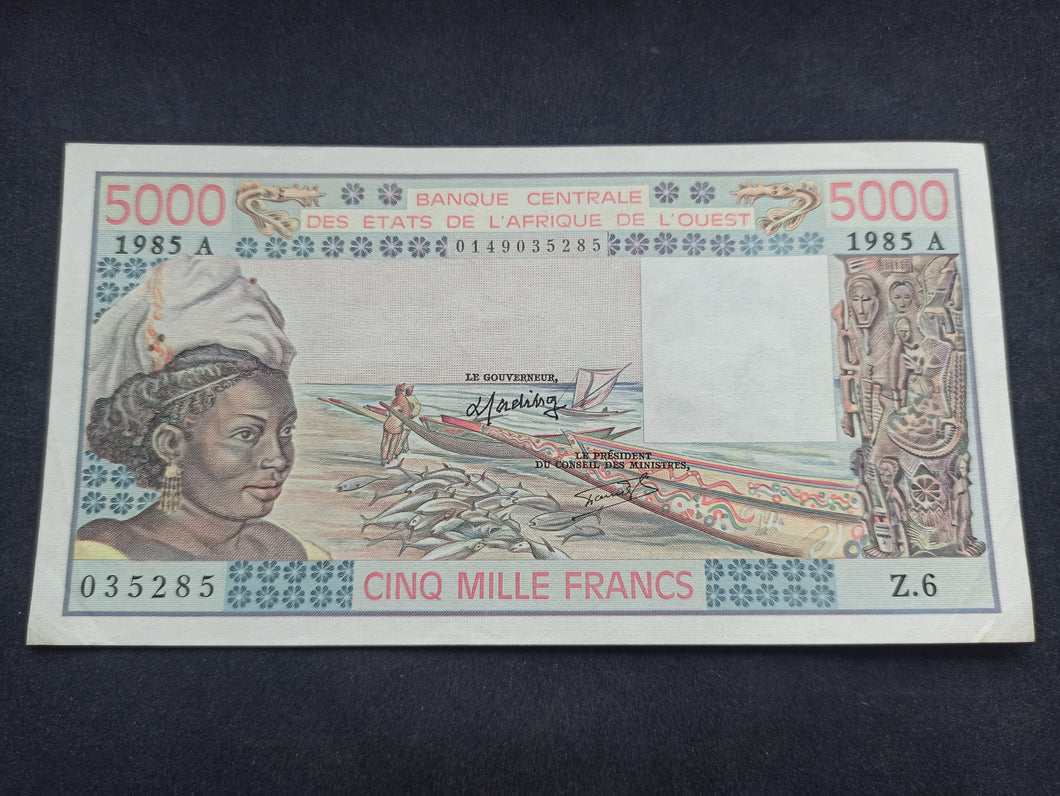 Af de l'Ouest : Côte d'Ivoire 5000 Francs 1985 (Ref 1785)
