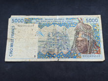 Charger l&#39;image dans la galerie, Bénin : 5000 Francs 1992 B (Ref 1790)
