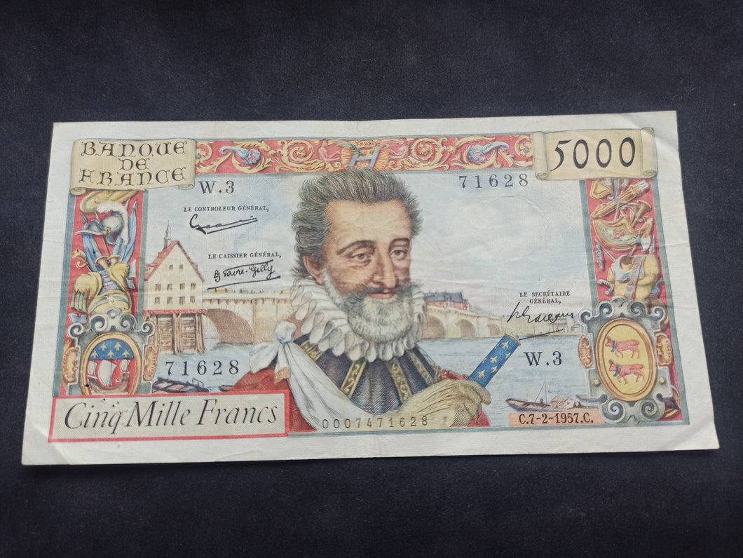 5000 Francs Henri IV (7-2-1957) (Ref 1799)