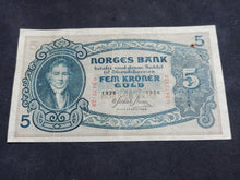 Charger l&#39;image dans la galerie, Norvège : 5 Kroner 1936 (Ref 1815)
