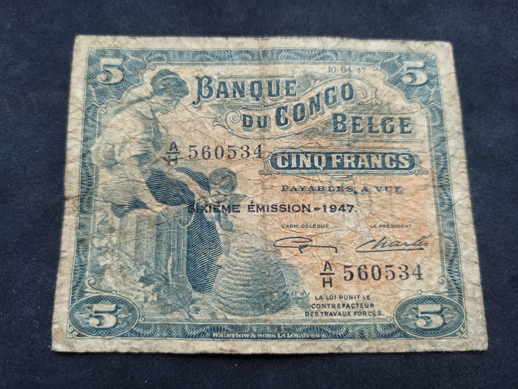 Congo belge : 5 Francs 1947 (Ref 1838)