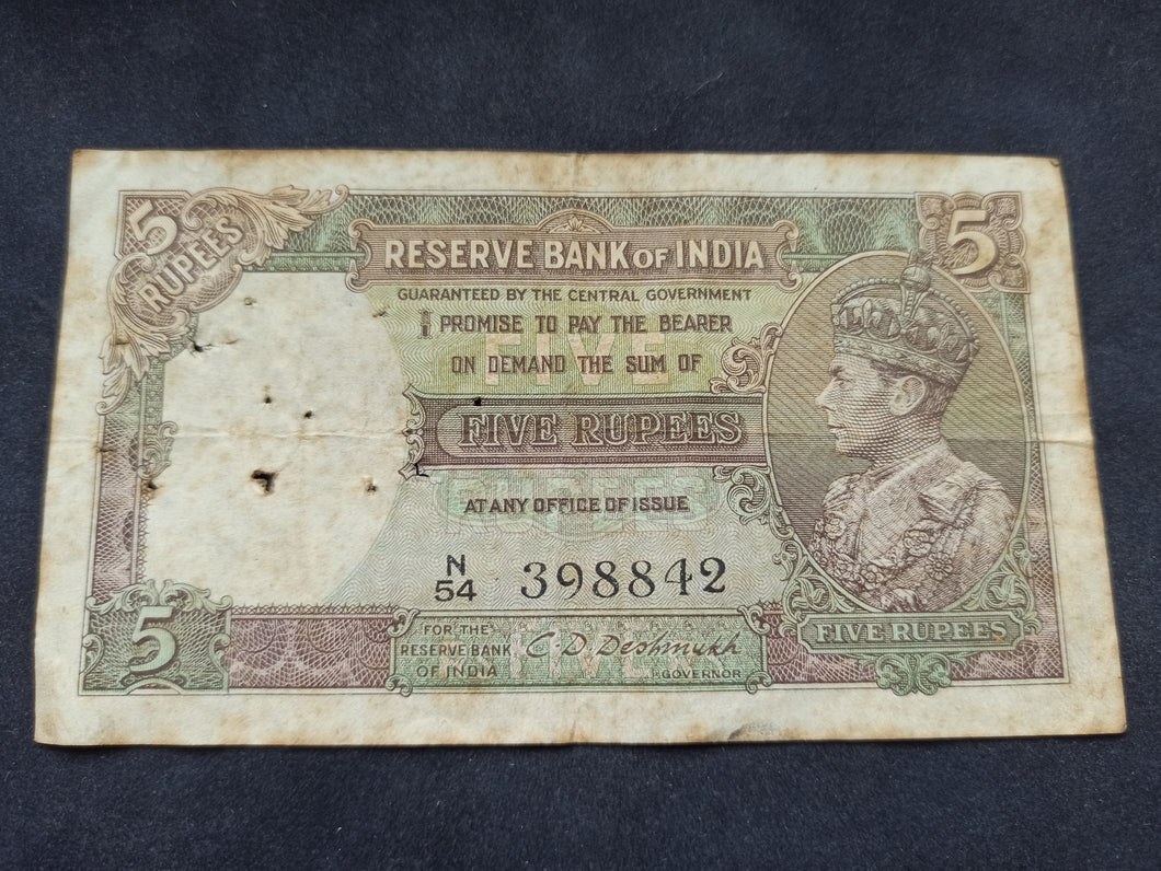 Inde : 5 Rupees 1943 (Ref 1869)