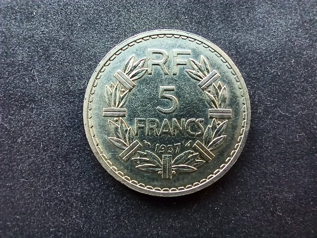 5 Francs Lavrillier Nickel 1937 (Ref 1999)