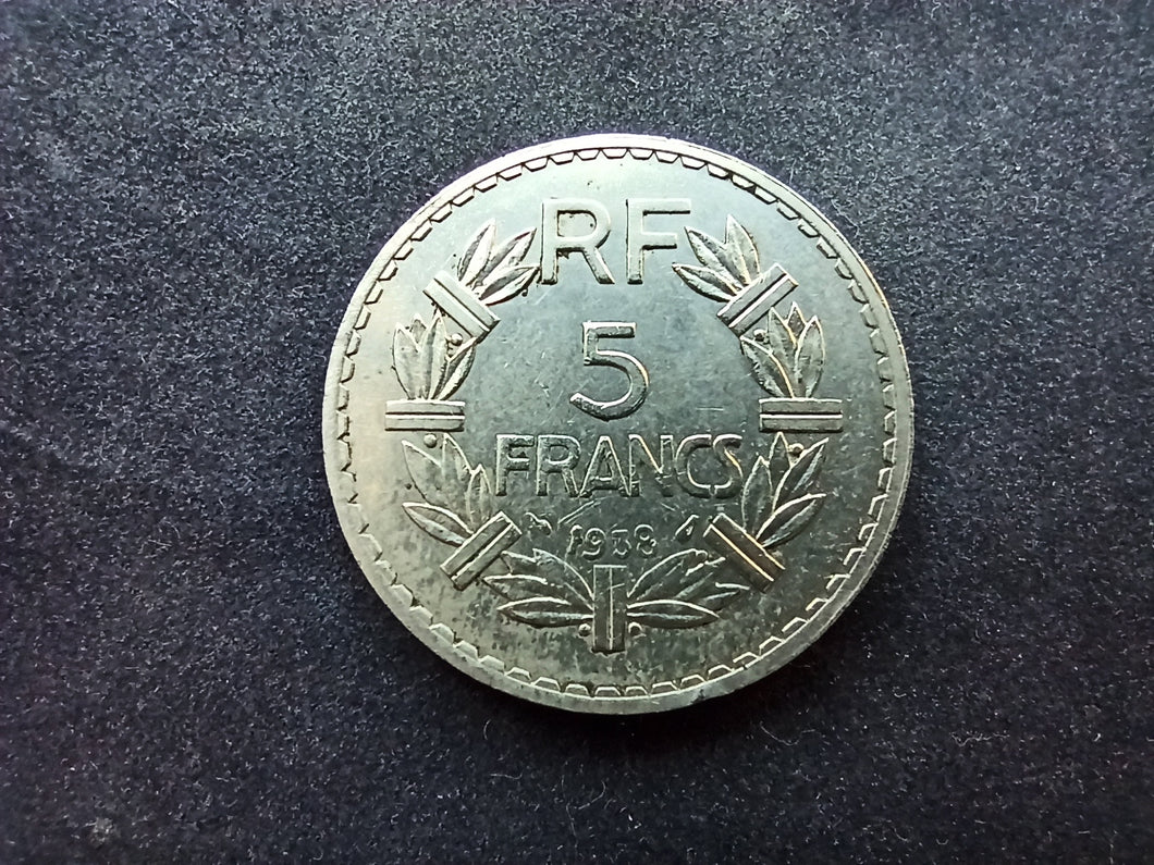 5 Francs Lavrillier Nickel 1938 (Ref 2000)