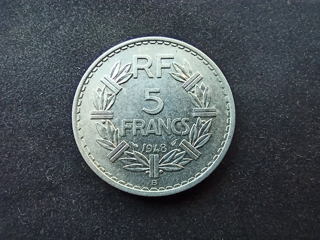 5 Francs Lavrillier Alu 1948 B ; Bel état (Ref 2008)