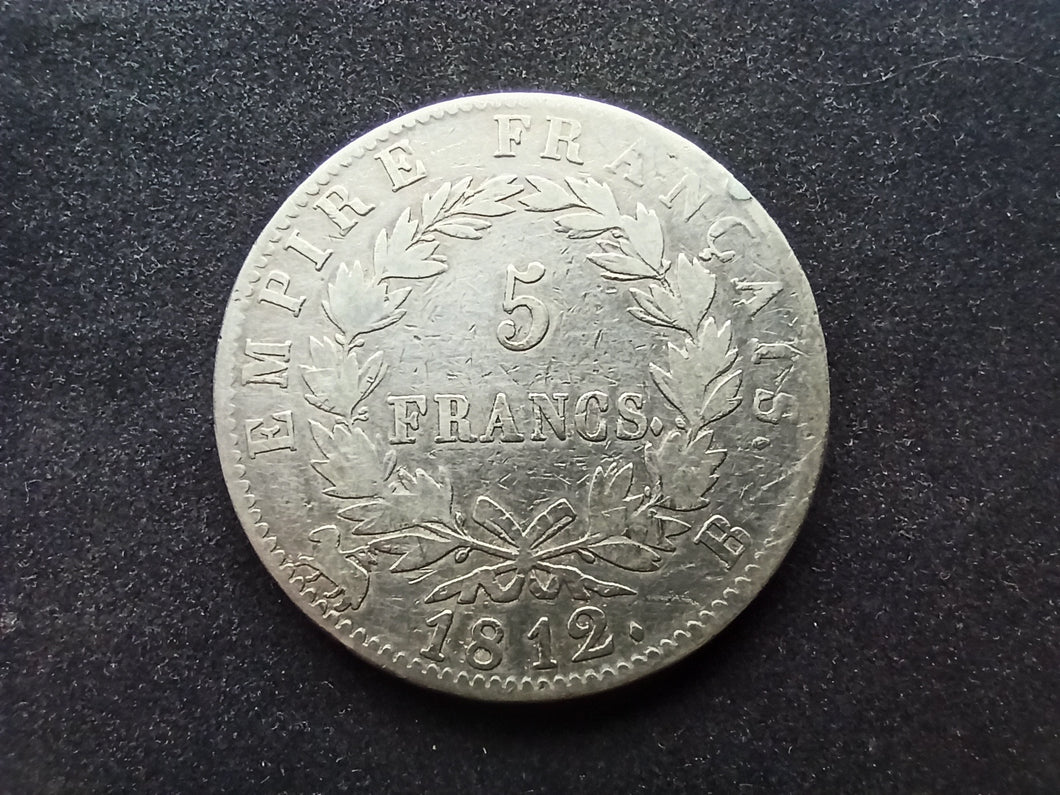 5 Francs Argent Napoléon 1 er 1812 B (Ref 2116)