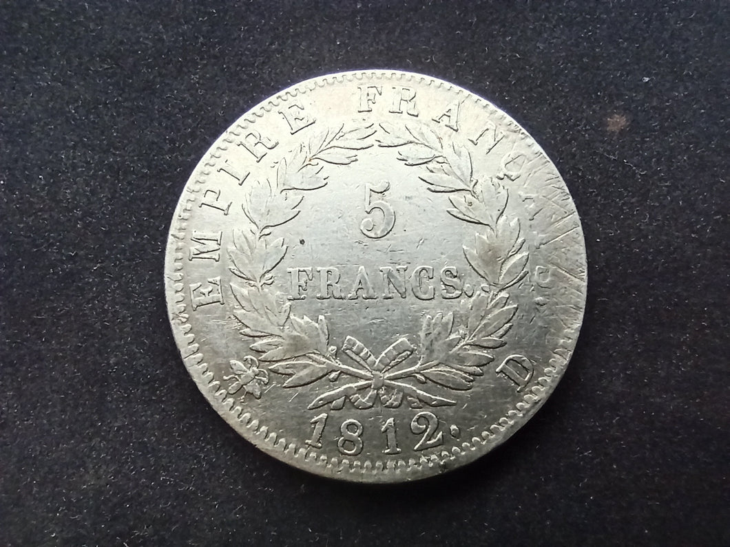 5 Francs Argent Napoléon 1 er 1812 D (Ref 2117)