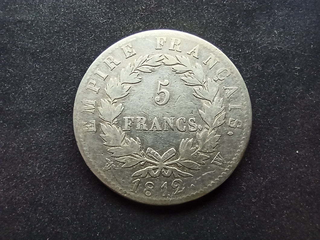 5 Francs Argent Napoléon 1 er 1812 W (Ref 2118)