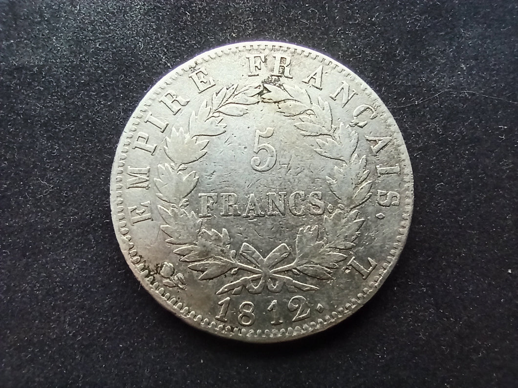 5 Francs Argent Napoléon 1 er 1812 L (Ref 2119)