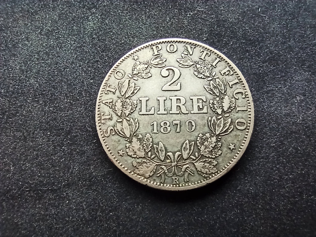 Vatican : 2 Lire Argent 1870 R (Ref 2222)