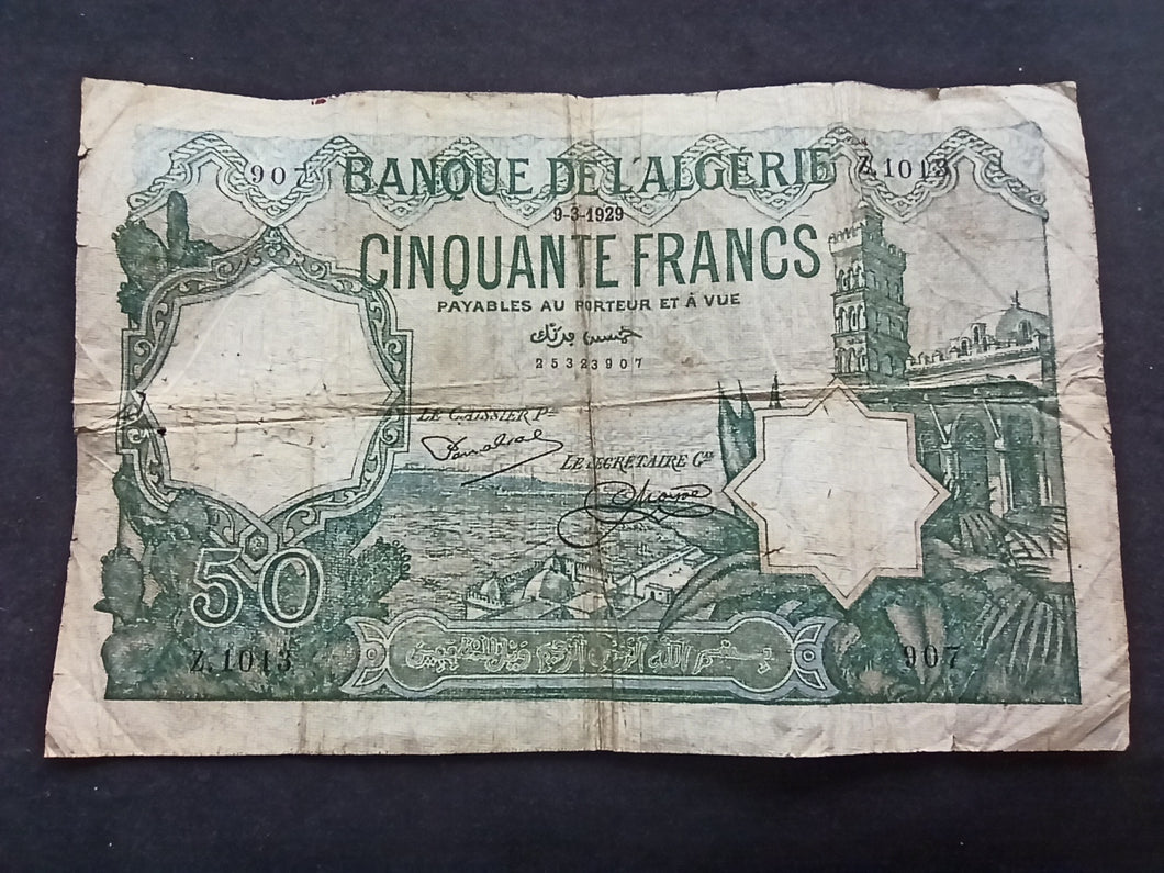 Algérie : 50 Francs 1929 (Ref 2224)