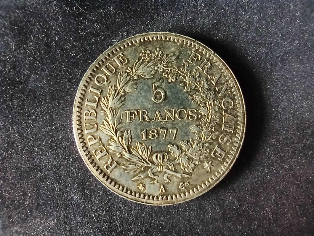 5 Francs Argent Hercule 1877 A ; Qualité (Ref 2256)