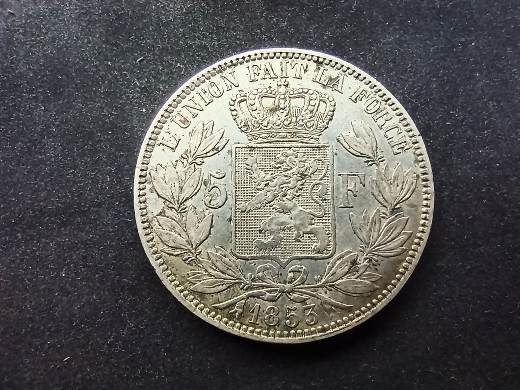 Belgique : 5 Francs Argent Leopold Premier 1853 (Ref 2284)