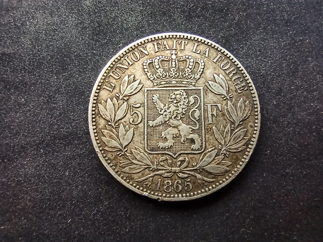 Belgique : 5 Francs Argent Leopold II 1865 (Ref 2286)