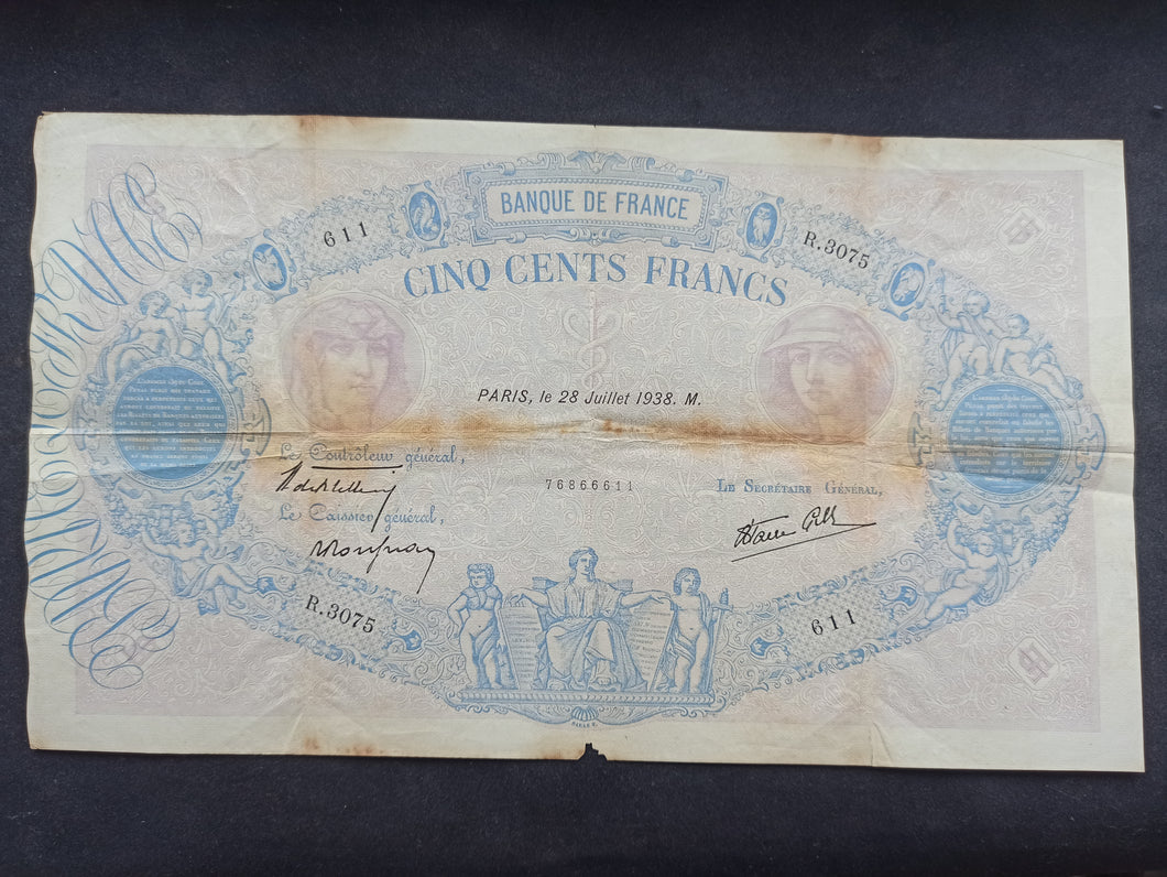 500 Francs Bleu & Rose 28 Juillet 1938 (Ref 2299)