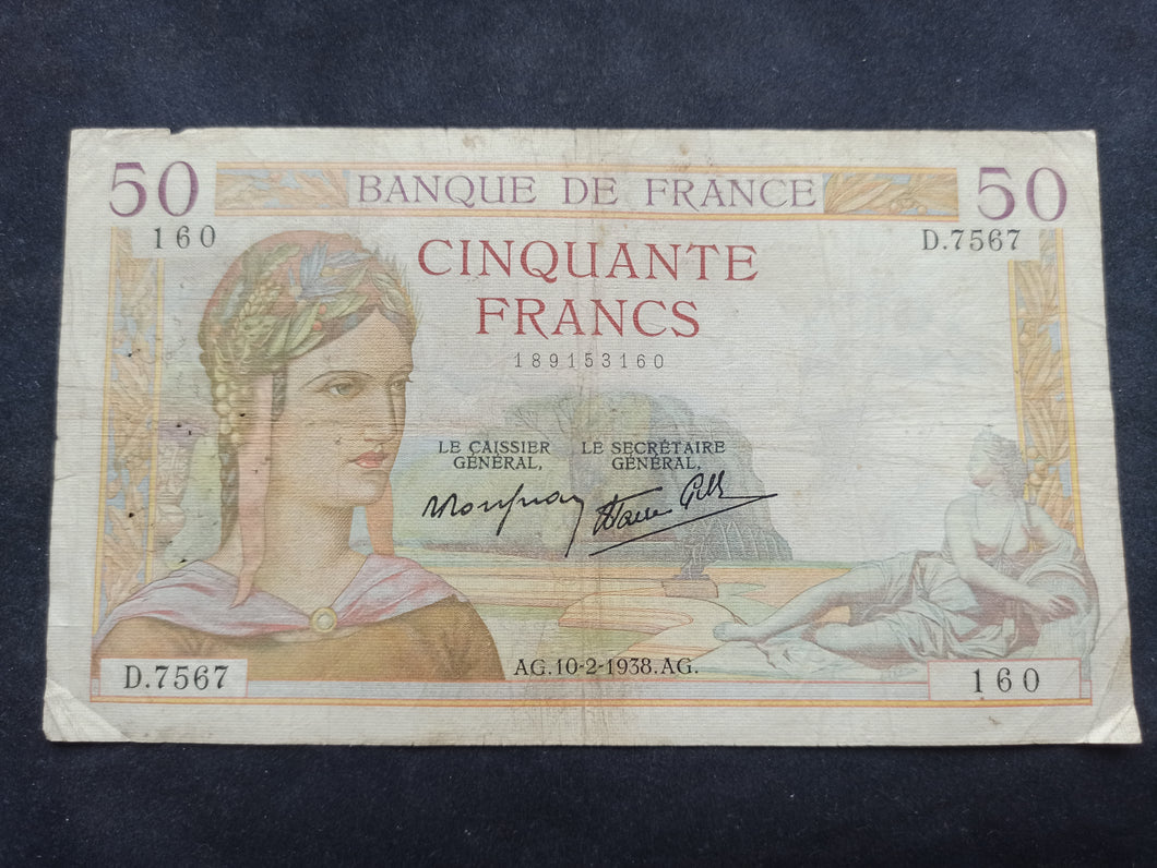 50 Francs Cérès (10-2-1938) (Ref 2324)