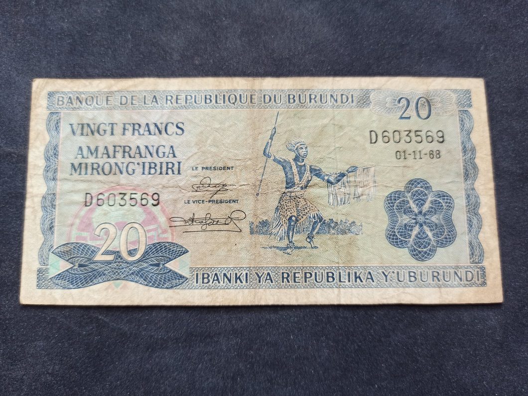 Burundi : 20 Francs 1968 (Ref 2351)