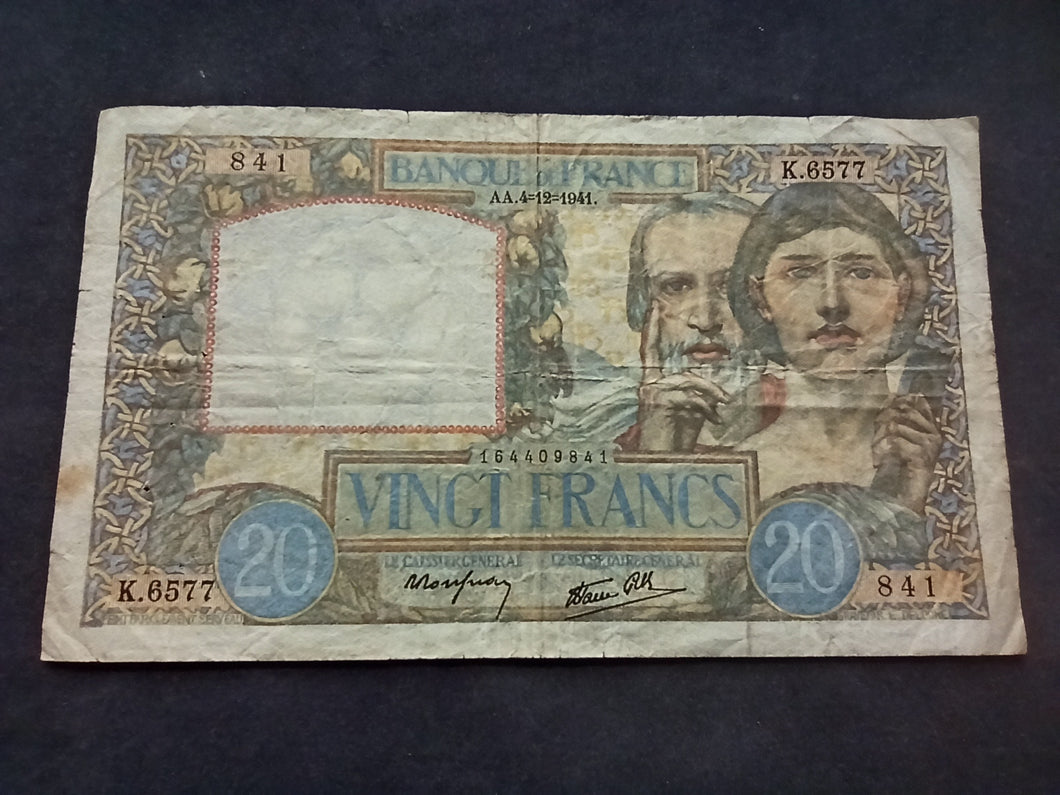 20 Francs Science & Travail (4-12-1941) (Ref 2465)