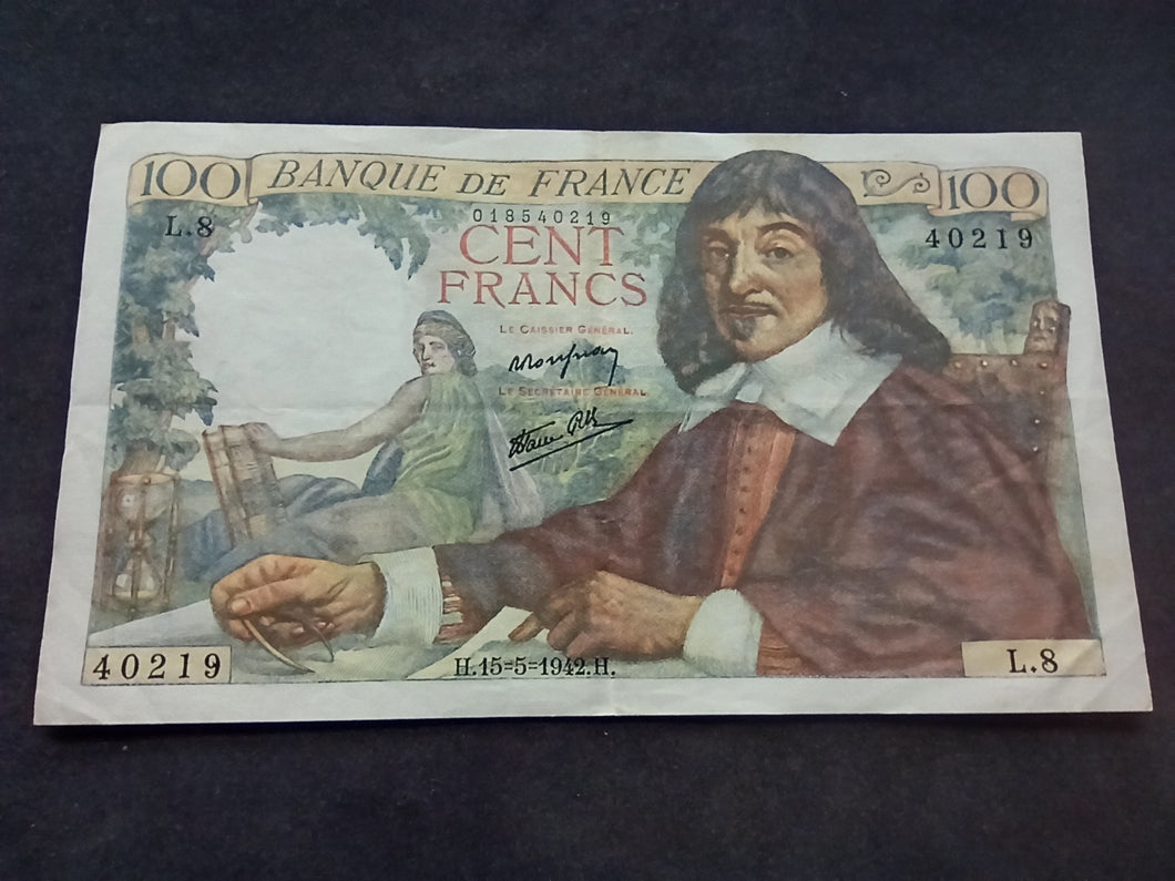 100 Francs Descartes (15-5-1942) (Ref 2467)