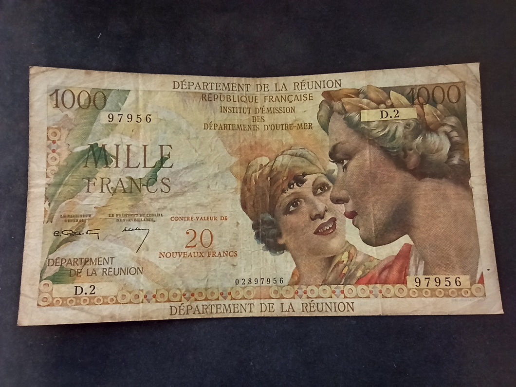 Réunion : 1000 Francs Surchargé 20 NF 1967 (Ref 2513)