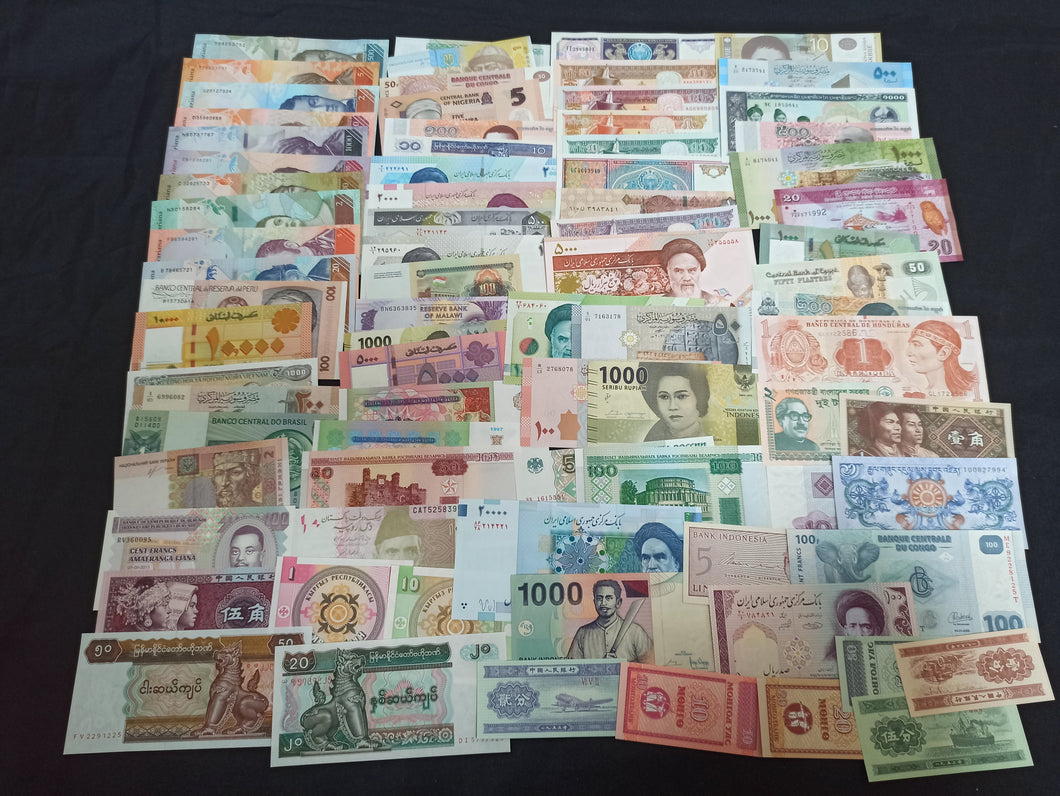 Lot de 80 Billets du Monde Tous Différents NEUFS