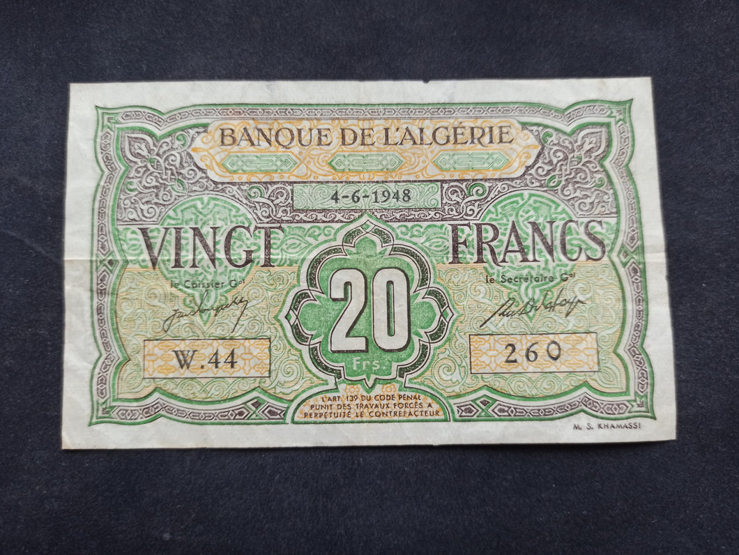 Algérie : 20 Francs 1948 (Ref 2596)