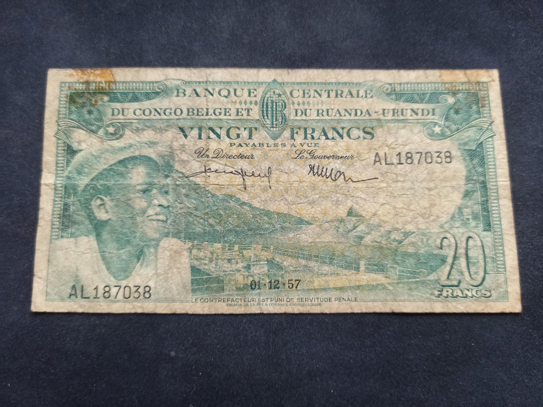Congo Belge : 20 Francs 1957 (Ref 2608)