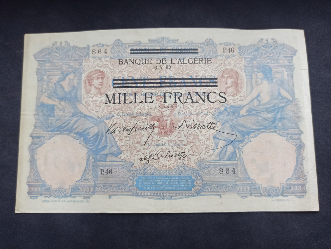 Algérie : 1000 Francs (6-7-1892) (Ref 2642)