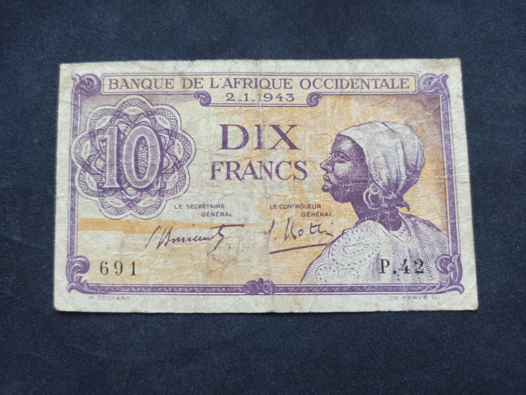 Afrique Occidentale : 10 Francs 1943 (Ref 2668)