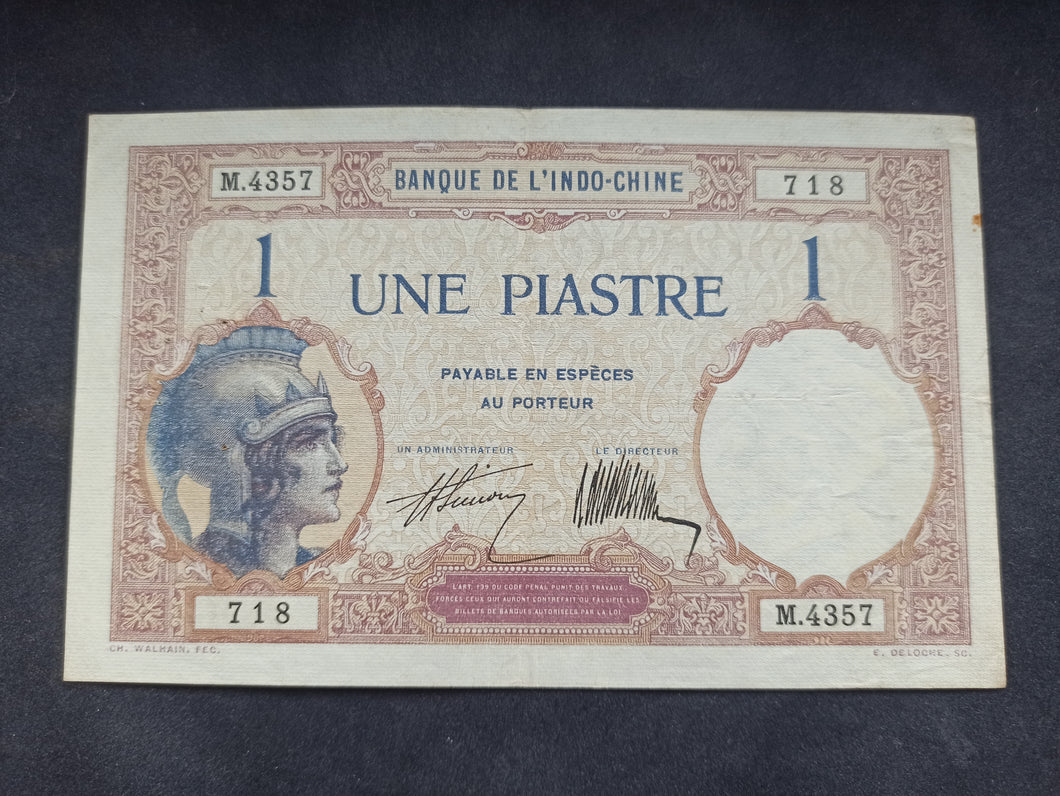 Indochine : Une Piastre 1921 (1927-31) Sign 7 (Ref 2696)