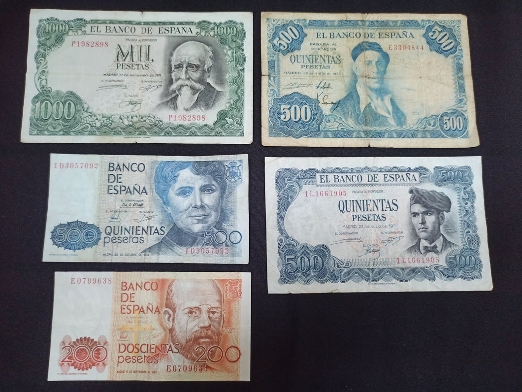 Espagne : Lot de 5 Billets 1000 / 500 / 200 Pesetas (Ref 2617)