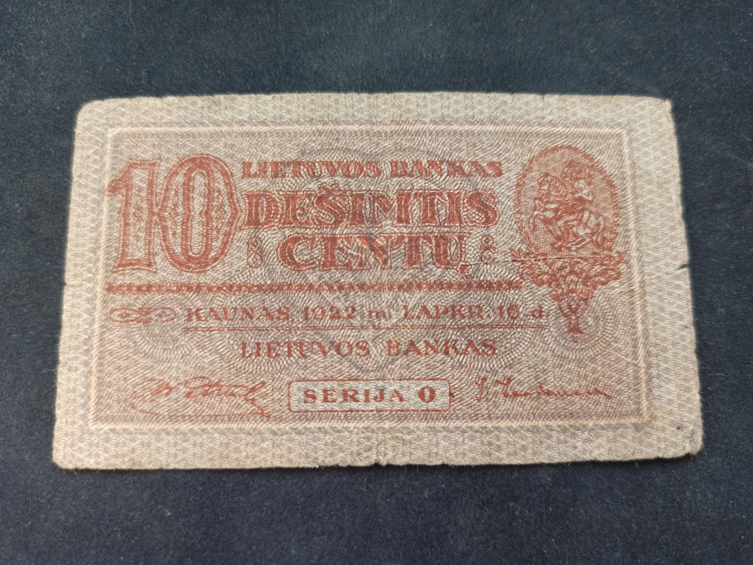 Lituanie : 10 Centu 1922 (Ref 2629)