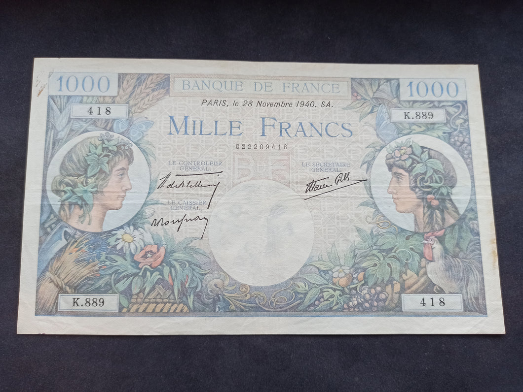 1000 Francs Commerce & Industrie (28-11-1940) (Ref 2663)