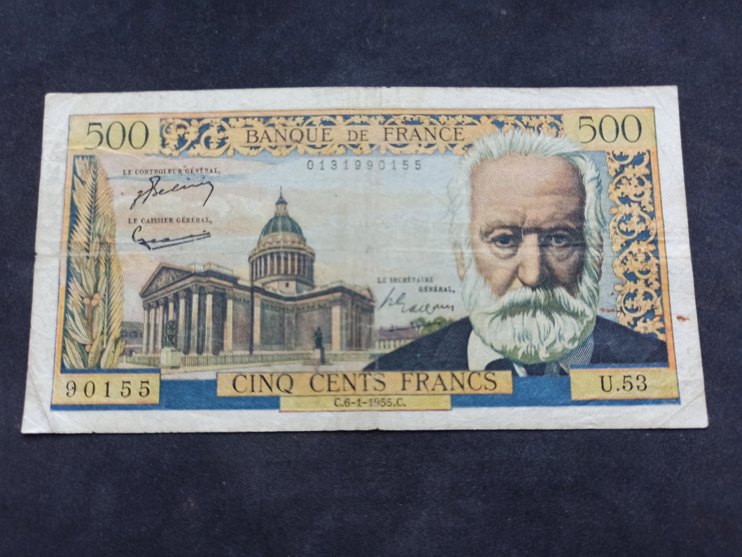 500 Francs Victor Hugo (6-1-1955) (Ref 2669)