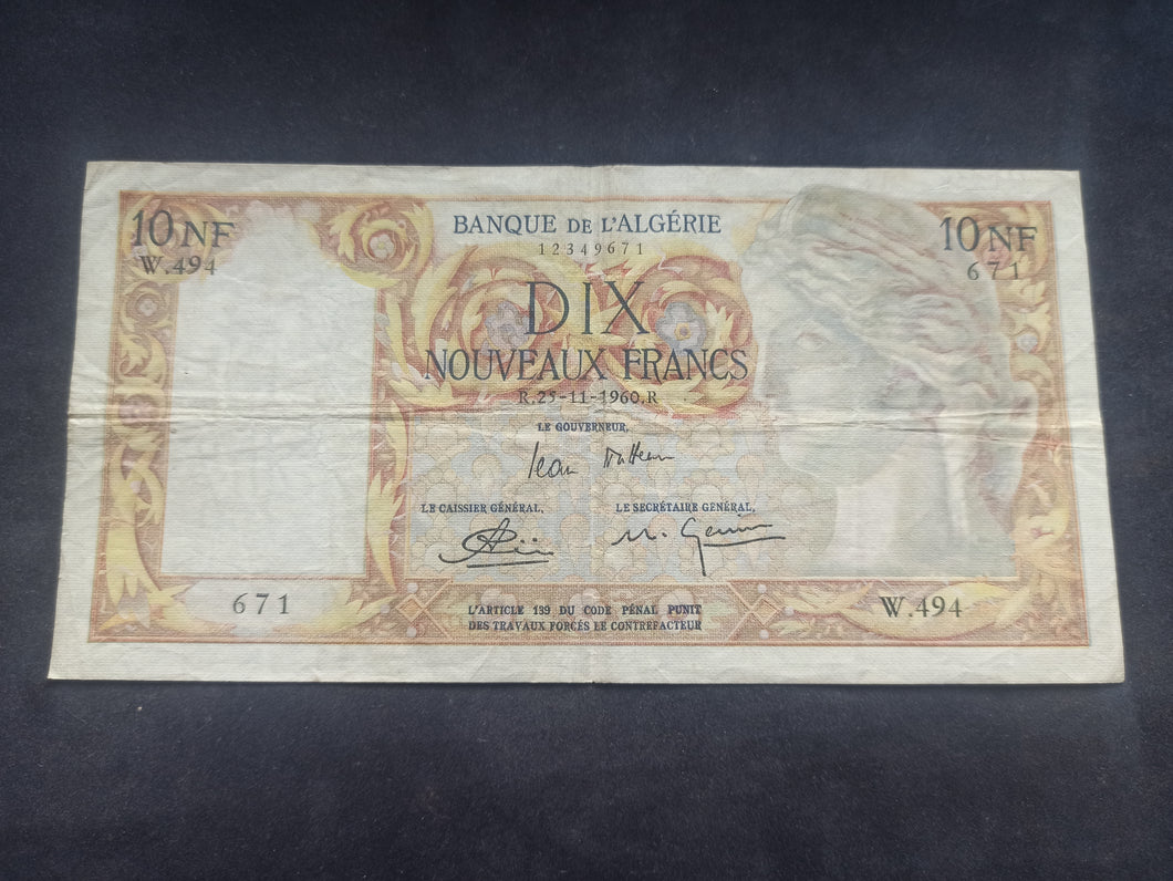 Algérie : 10 NF Francs (25-11-1960) (Ref 2686)