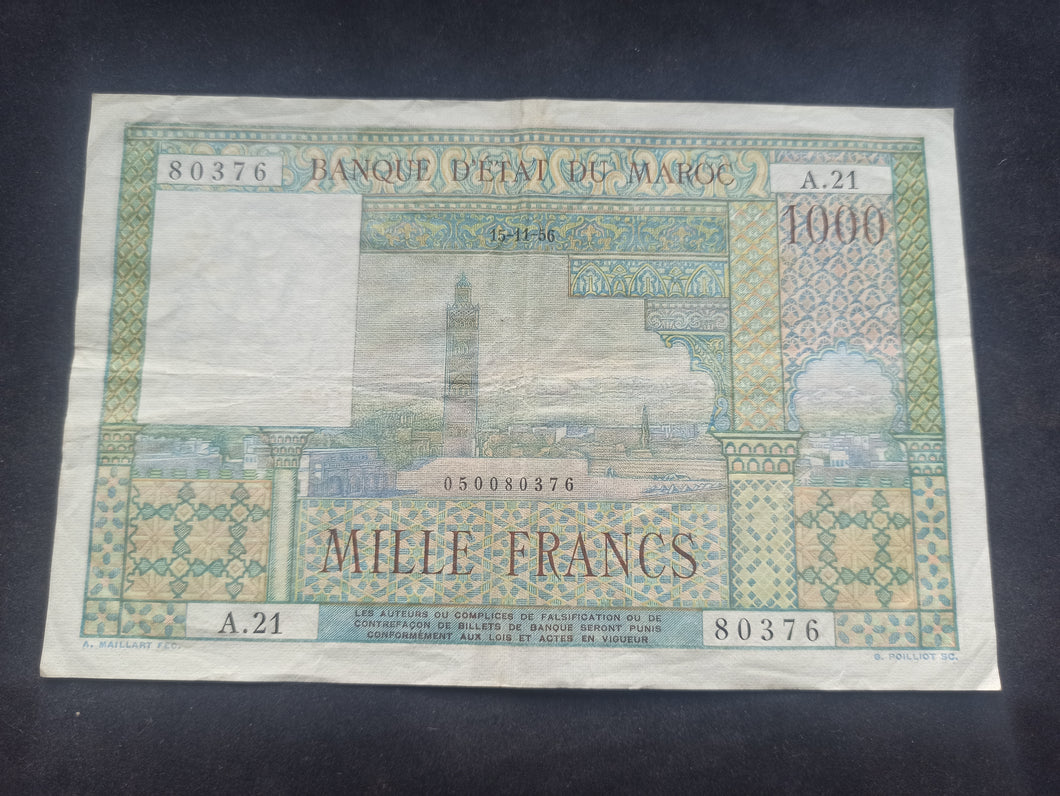 Maroc : 1000 Francs 1956 (Ref 2683)