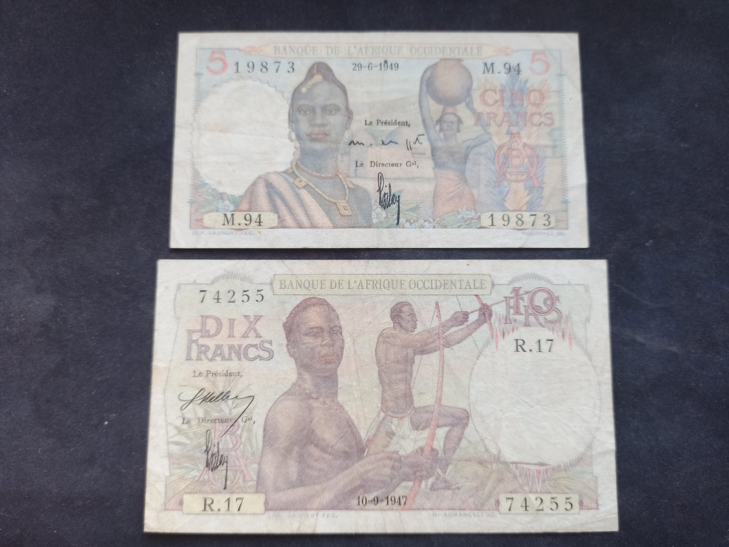 Afrique Occidentale : 5 & 10 Francs 1947 / 1949 (Ref 2694)