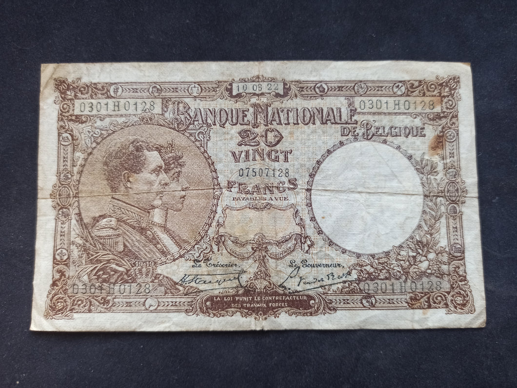 Belgique : 20 Francs (10-03-1922) (Ref 2699)