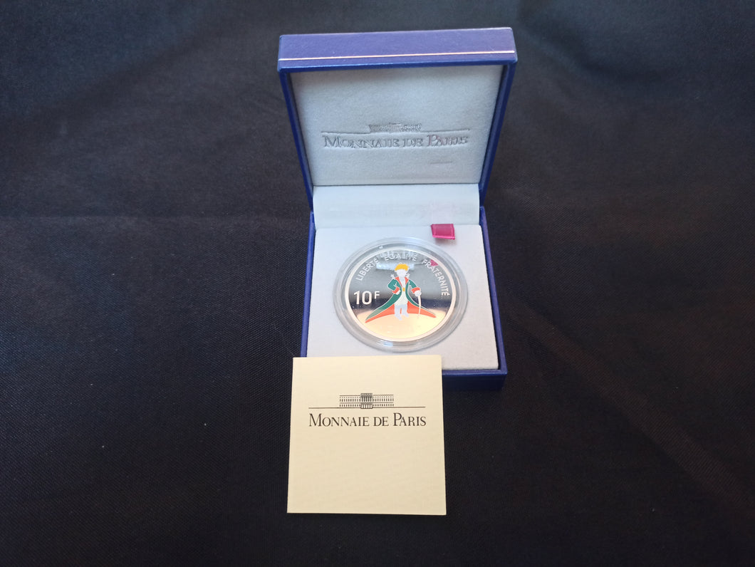 France : 10 Francs BE Argent 2000 : Petit Prince ; Saint Exupéry Colorisé