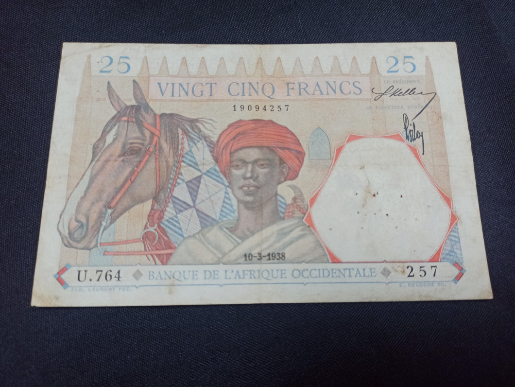 Afrique Occidentale : 25 Francs 1938 (Ref 2814)